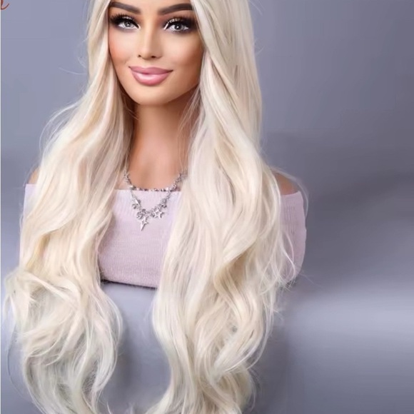 Luxury 75cm Women Long Curly Blonde Wig Middle Part Natural Look Heat Resistant - Picture 3 of 6